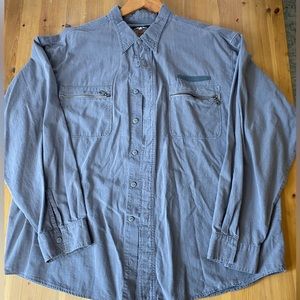 Harley Davidson Button Down Shirt Mens XXL 2XL Grey Long Sleeve Logo Zip Pocket